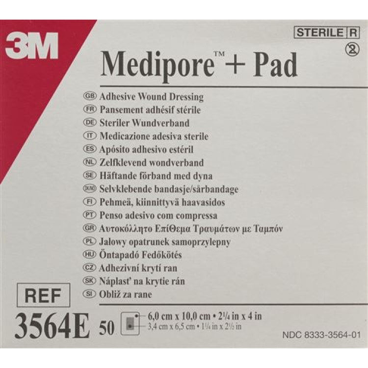 3M Medipore™ ապրանքանիշ + բարձիկ 6x10սմ վերքի բարձիկ 3.4x6.5սմ 50 հատ