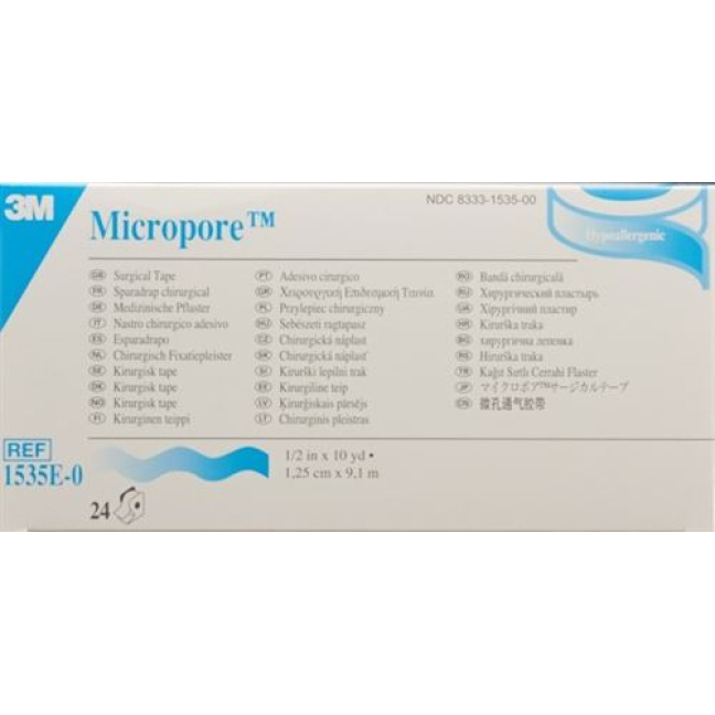 3M Micropore role dallage avec distributeur 12mmx9.14m blanc 24 pcs