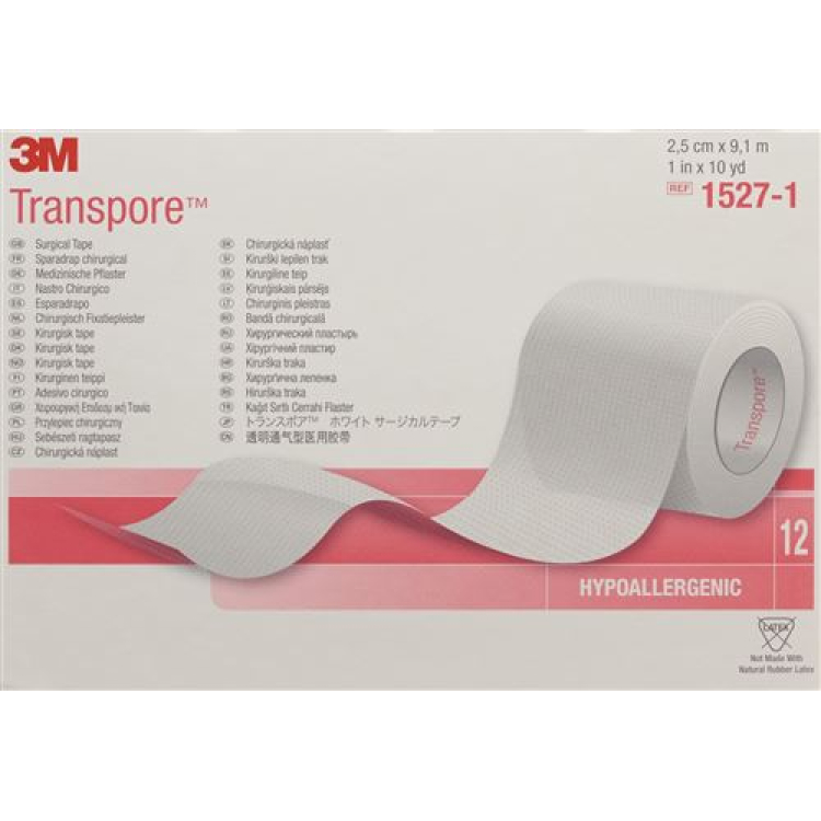 3M Transpore roolilappu 25mmx9,14m läpinäkyvä 12 kpl