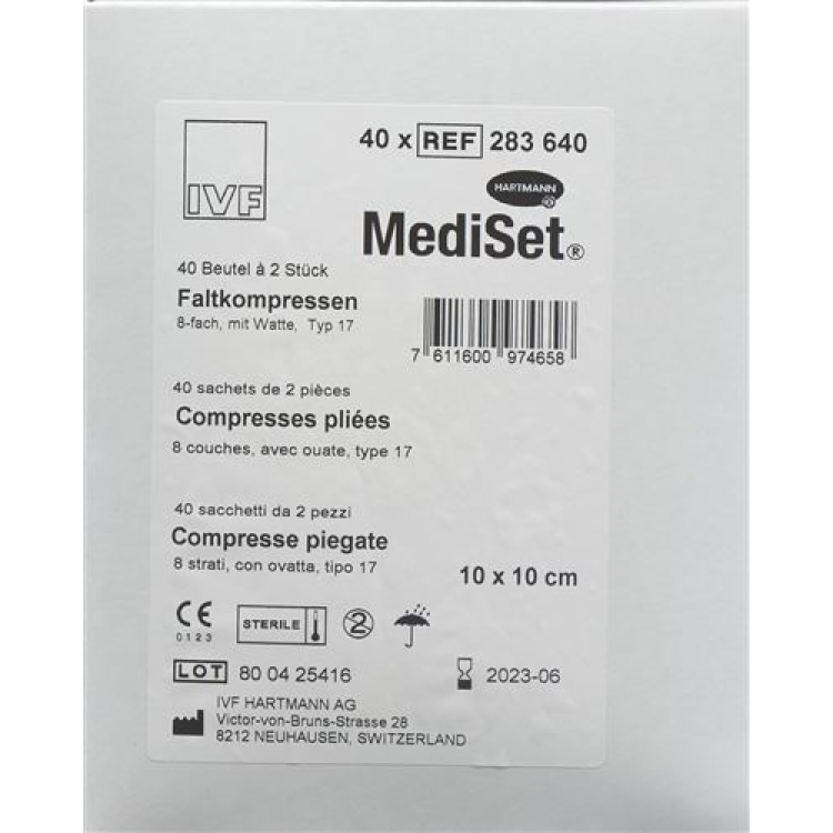 Mediset IVF folding komprimerer bomull type 17 10x10cm 8 ganger steril 40