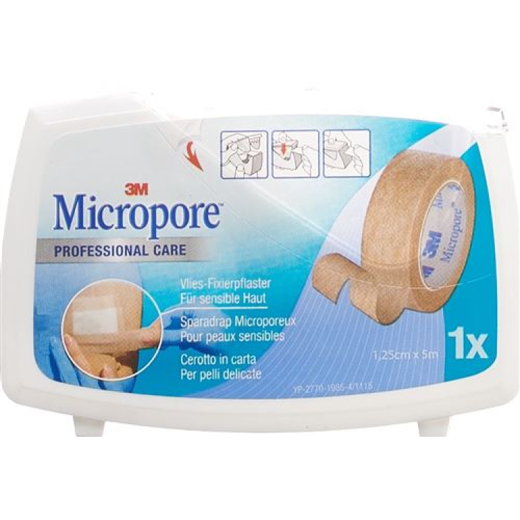 3M Micropore fleece selvklebende plaster med dispenser 12,5mmx5m hudfarge