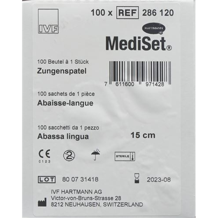 MEDISET IVF depresor za jezik drvo 15cmx18mm 100 vrećica