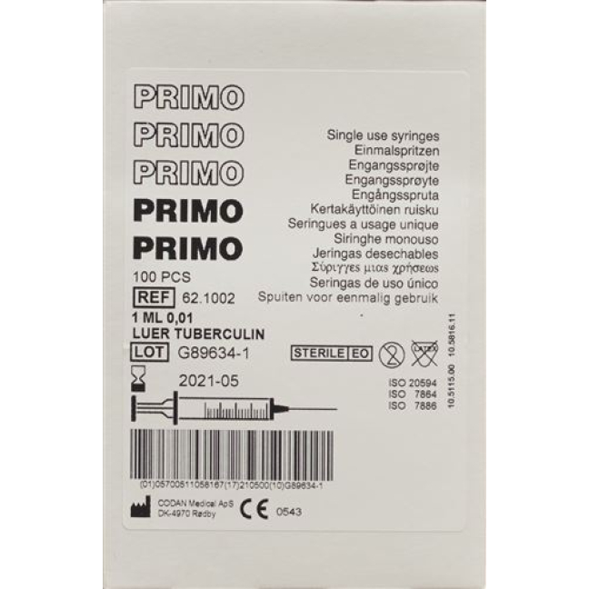 Primo Tuberculin syringes Luer 1ml without needle 100 pcs