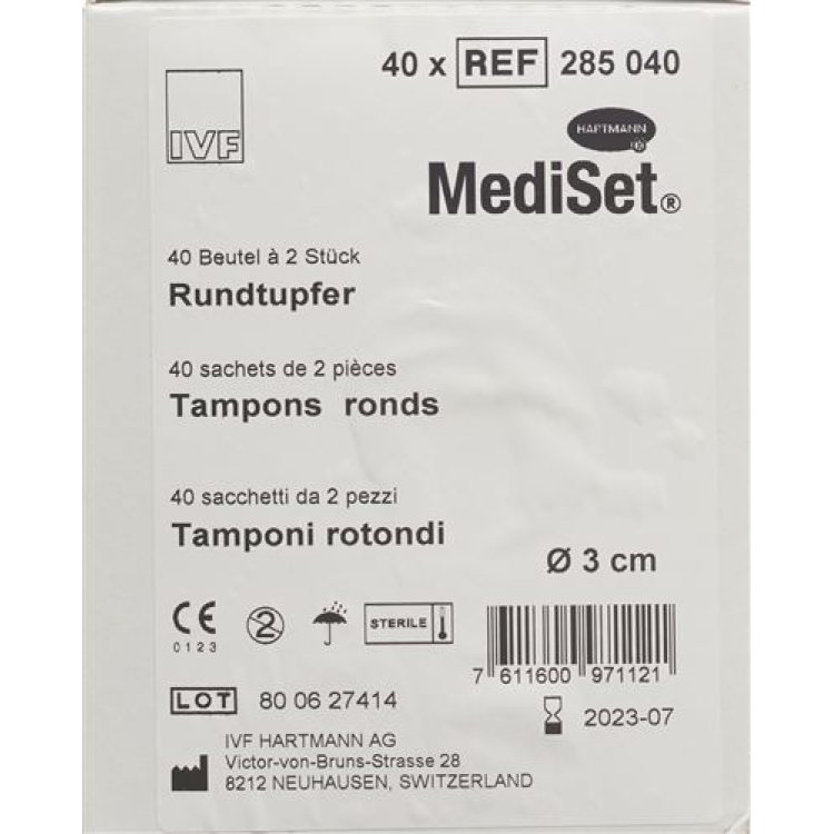 Mediset rund vattpinne 3cm steril 40 Bataljon 2 stk