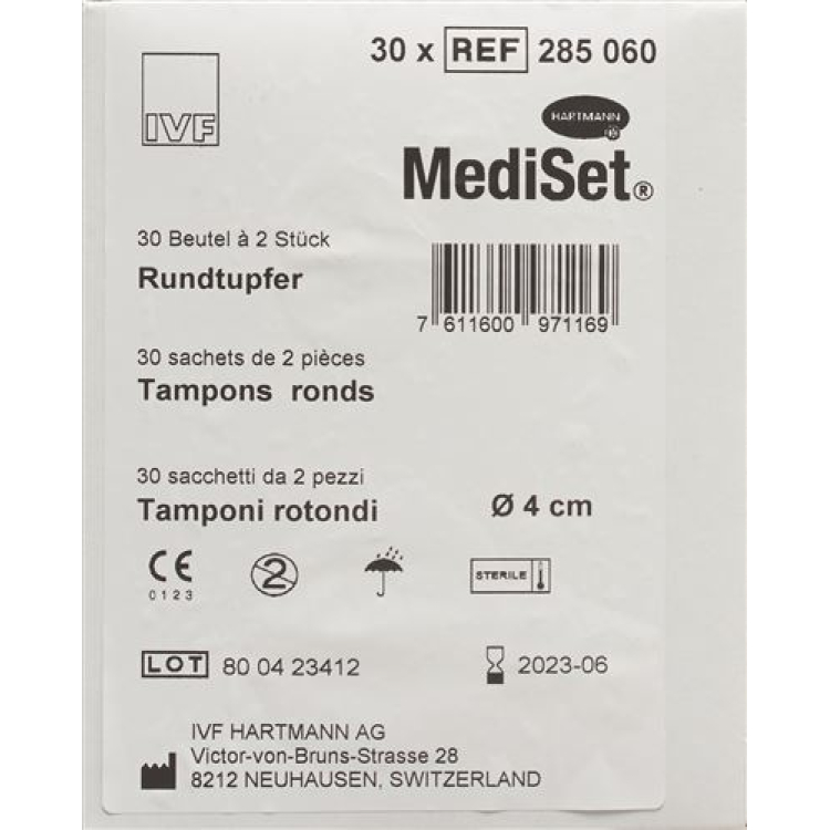 Mediset rund vatpind 4cm steril 30 Bataljon 2 stk