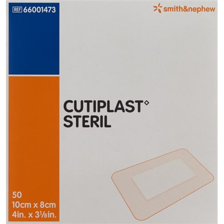 CUTIPLAST STERIL sårbandasje 10cmx8cm hvit 50 stk