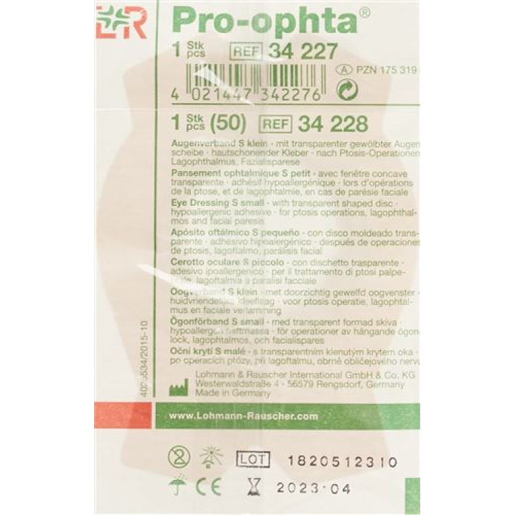 Pro Ophta S חבישה לעיניים שקופה S