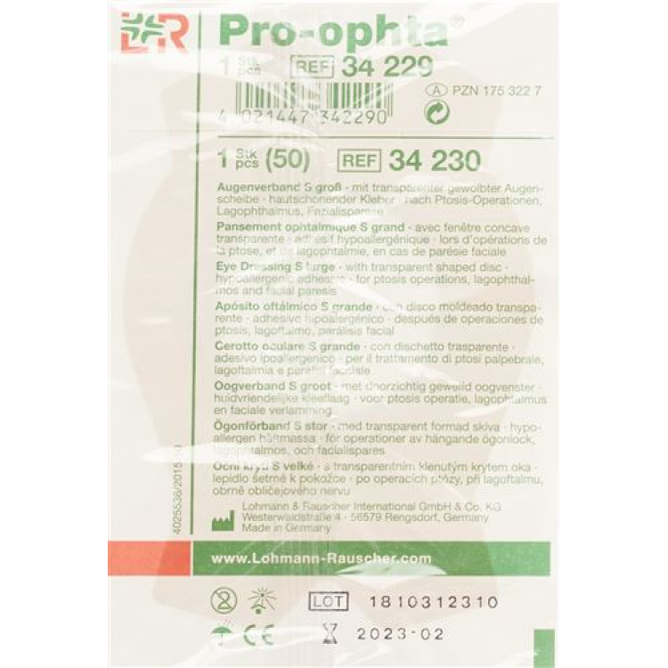 мөлдір Pro Ophta S көз таңғышы L