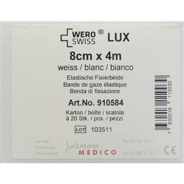 WERO SWISS Lux Bandagem Flexível 4mx8cm branco 20 unid.