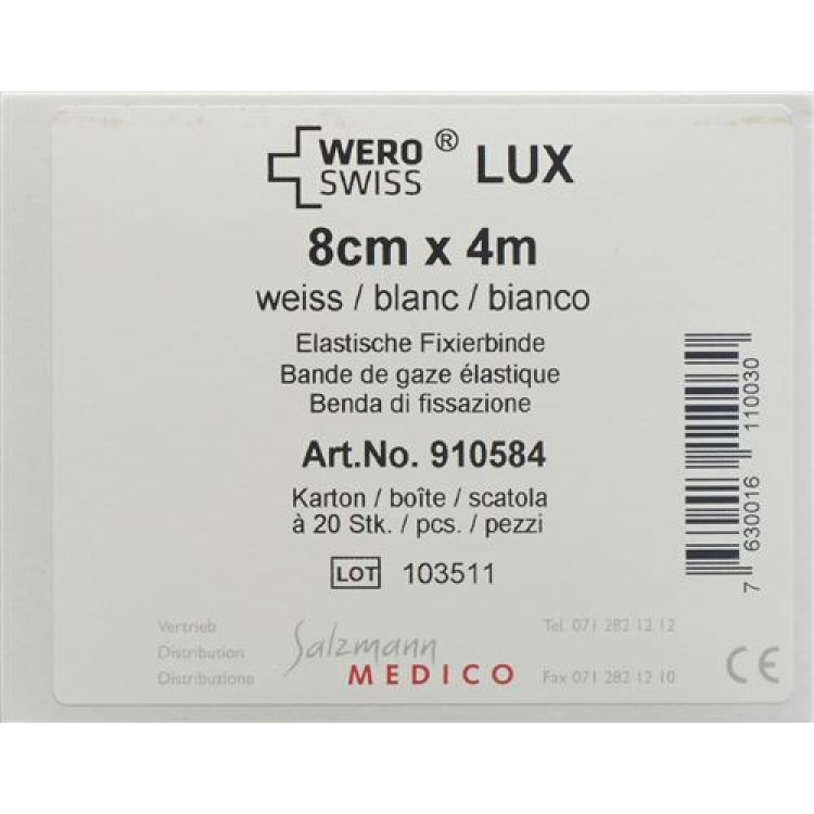 WERO SWISS Lux גמיש תחבושת 4mx8cm לבן 20 יח'