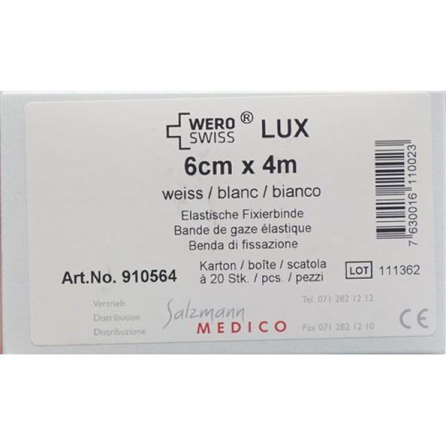 WERO SWISS Lux elastic fixation bandage 4mx6cm white 20 pcs