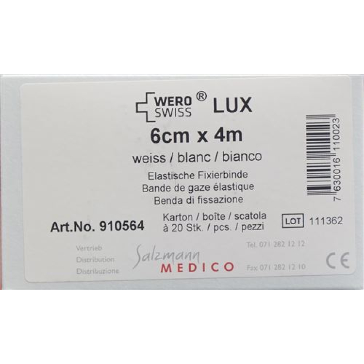 WERO SWISS Lux תחבושת קיבוע אלסטית 4mx6cm לבן 20 יח'