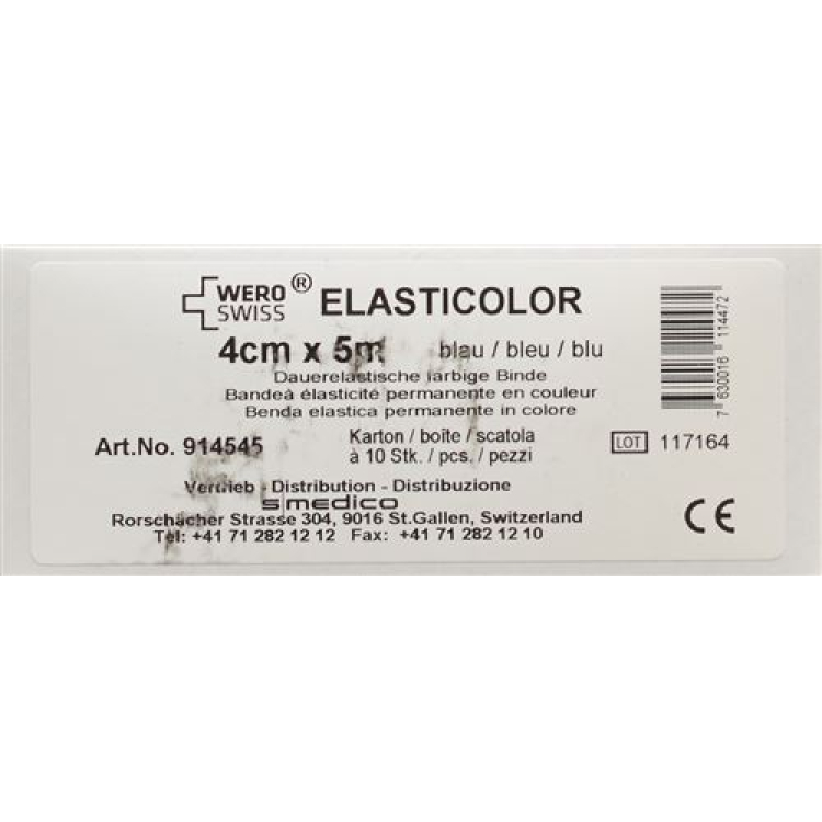 WERO SWISS Elastikolor elastik sarğı 5mx4sm mavi 10 ədəd