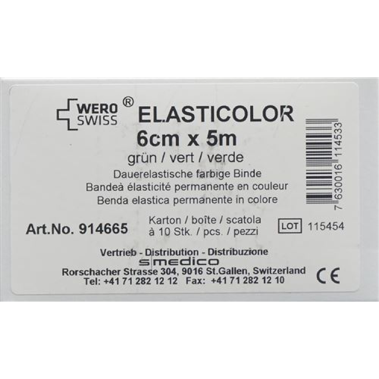 Бинт еластичний WERO SWISS Elasticolor 5мх6см зелений 10 шт