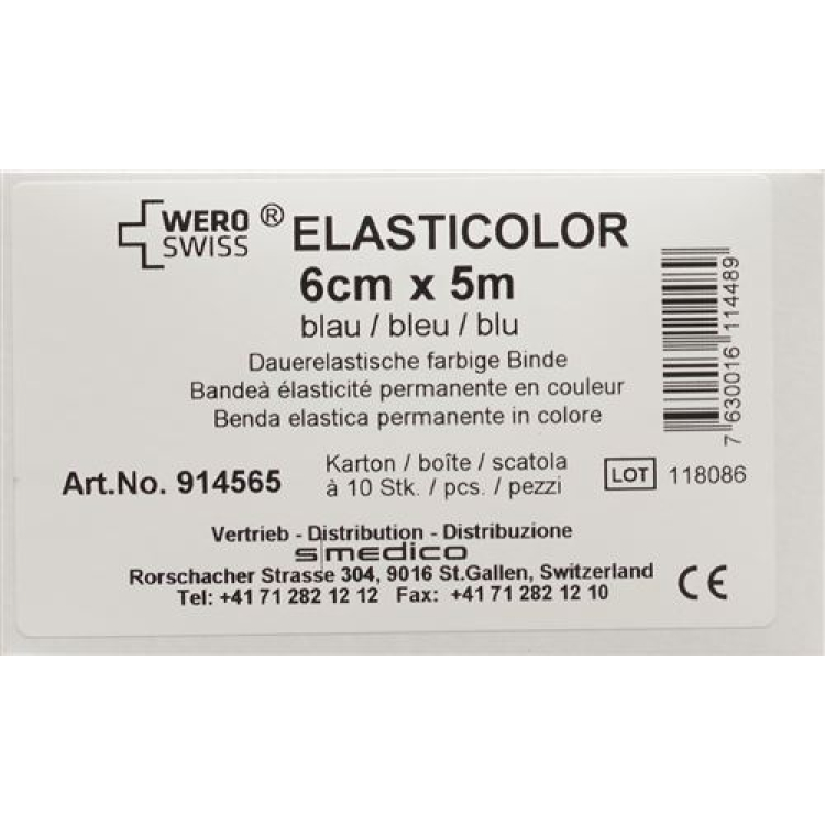 WERO SWISS Elasticolor 弾性包帯 5mx6cm ブルー 10 個