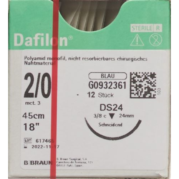 DAFILON 45см көк DS 24 2-0 12 дана