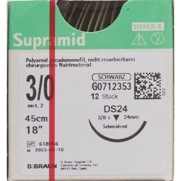 Supramid 45cm DS 24 3-0 qara 12 ədəd