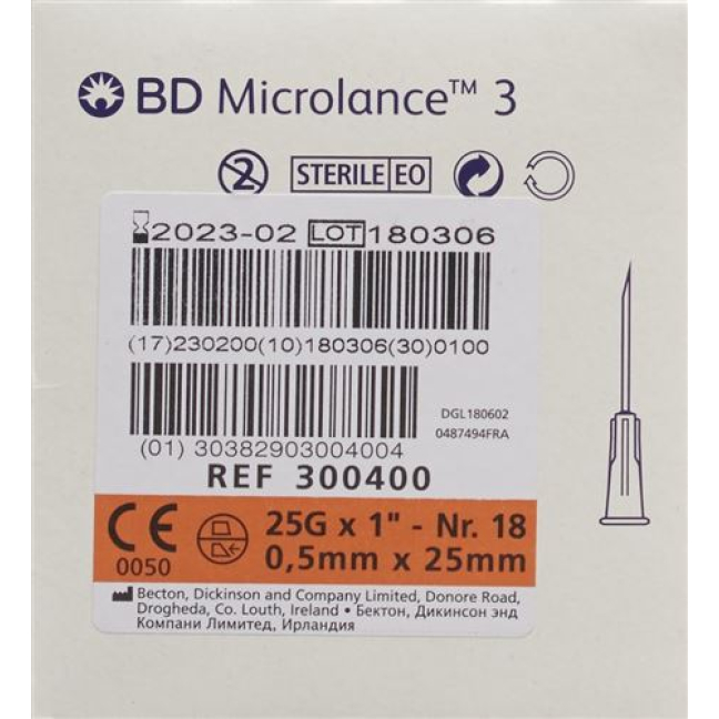 BD Microlance 3 тері асты ине 0,50x25 мм қызғылт сары 100 дана