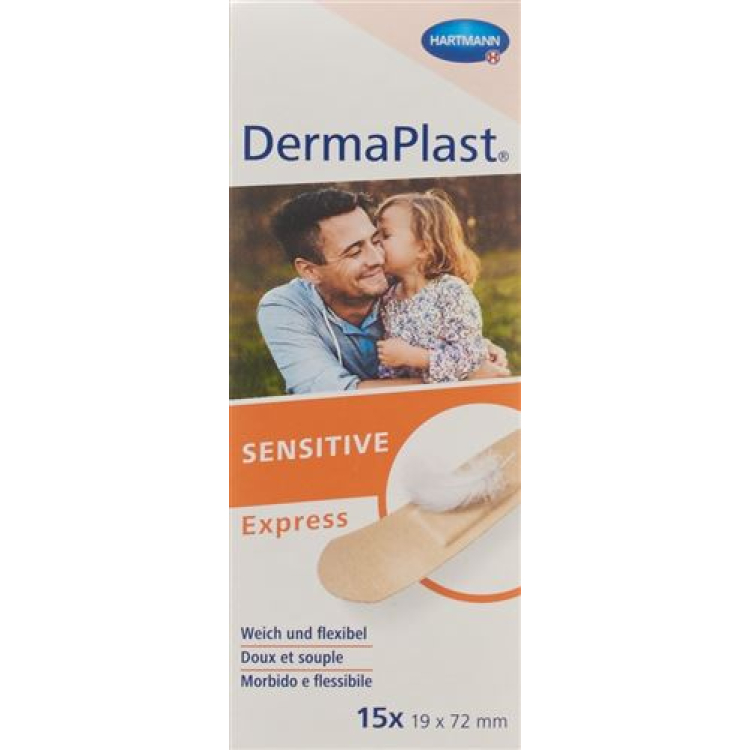 רצועות אקספרס רגישות DermaPlast 19x72mm 15 יח'