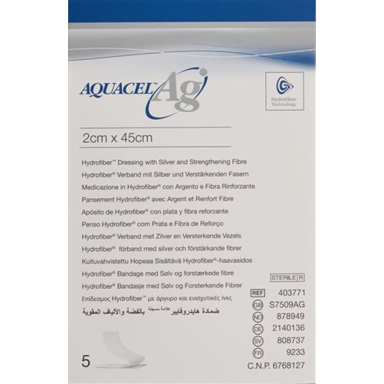 AQUACEL Ag Hydrofiber Tamponade Perak 2x45cm 5 pcs