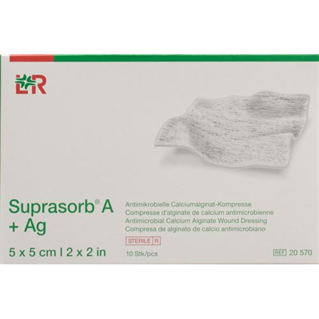 Suprasorb A +Ag alginato de cálcio comprime 5x5cm estéril 10 unid.