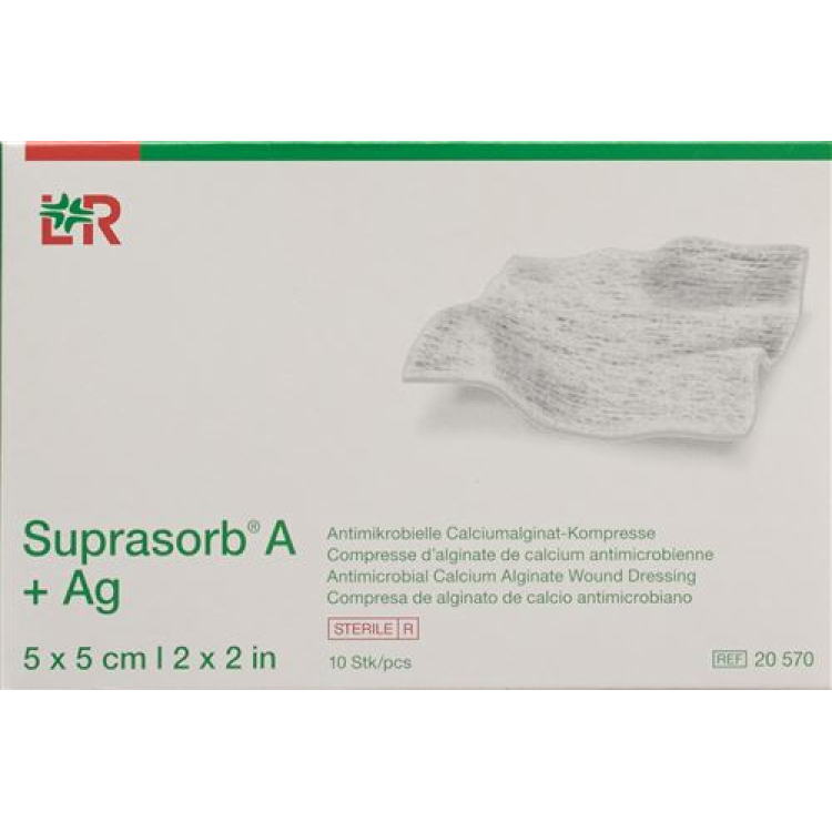 Suprasorb A +Ag アルギン酸カルシウム圧縮 5x5cm 滅菌 10 個