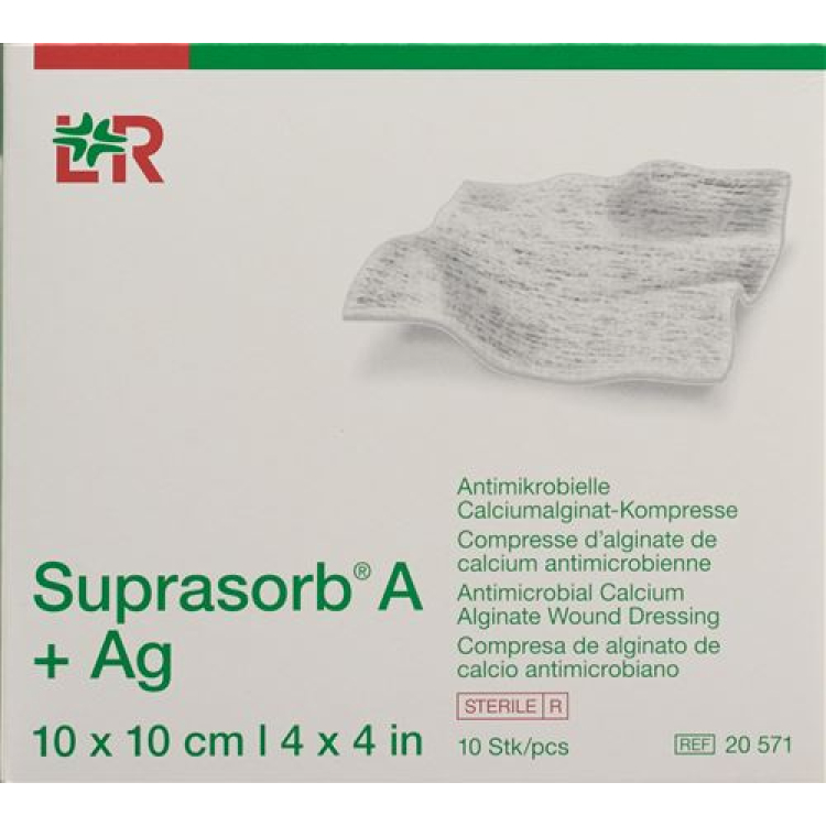 Suprasorb A + Ag アルギン酸カルシウムドレッシング 10x10cm 滅菌 10 個