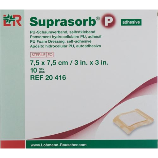 Suprasorb Pフォームドレッシング 7.5x7.5cm 接着剤 10個