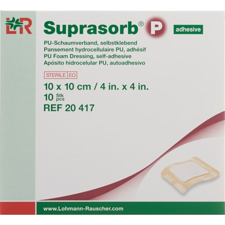 Suprasorb P penasta obloga 10x10cm lepilo 10 kos