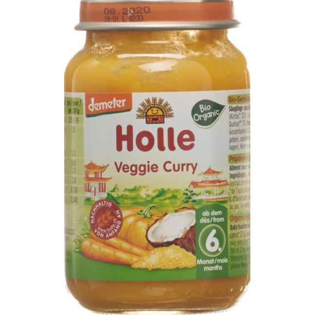 Holle Veggie Curry stiklas 190 g