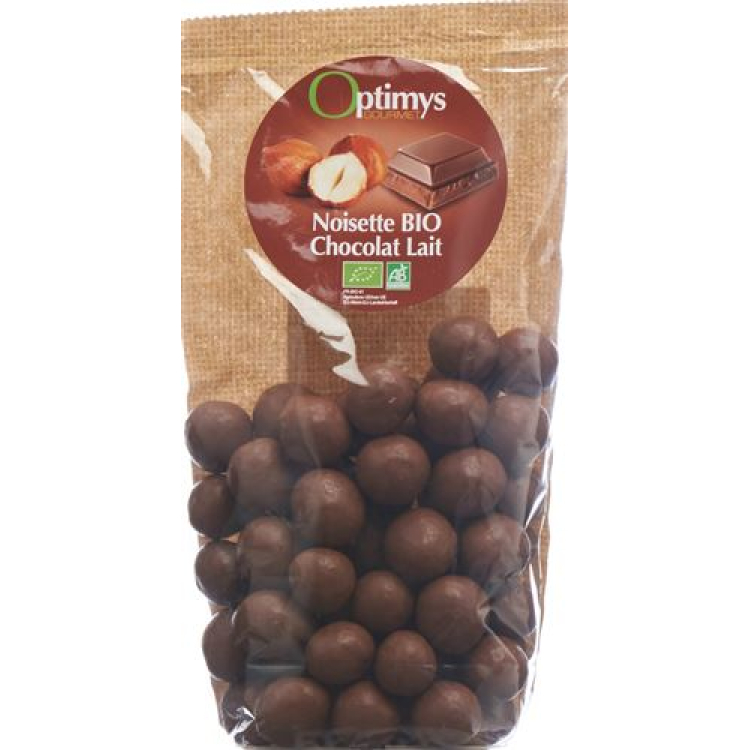 សូកូឡាទឹកដោះគោ hazelnuts រីករាយបំផុត Bio 150 ក្រាម។