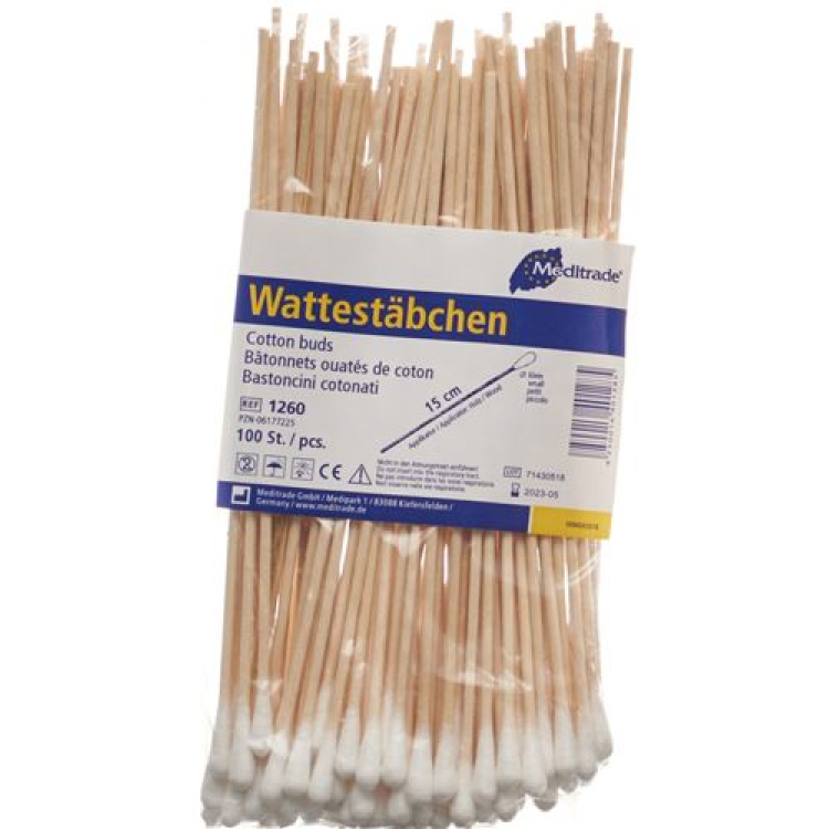 Meditrade cotton swab small head 15cm wood Btl 100 pcs