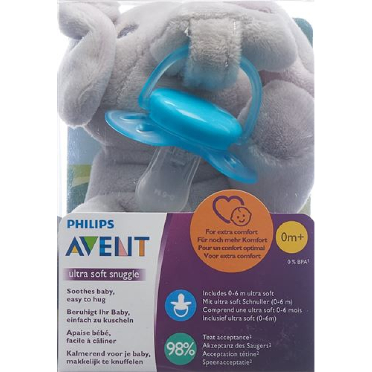 Avent Philips Snuggle + ултра меко тюркоазено слонче