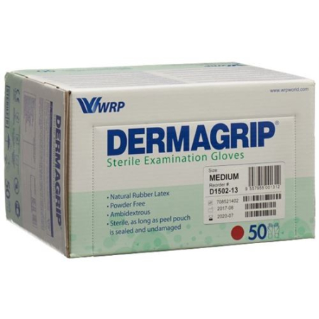 Dermagrip परीक्षा दस्ताने लेटेक्स एम बाँझ 50 जोड़े