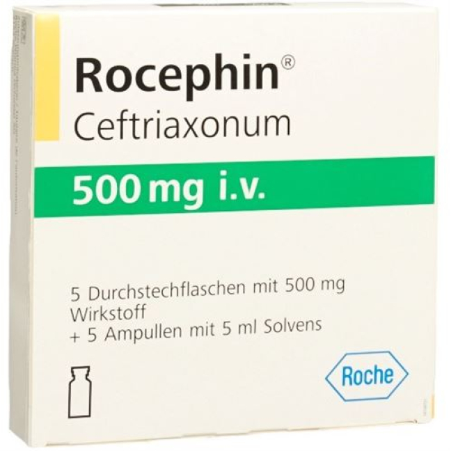 Rocephin quruq sub 500 mg i.v. Solventlar penetratsiyasi bilan 5 dona
