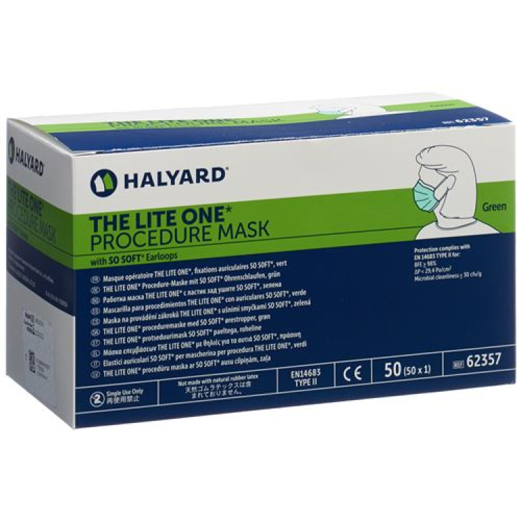 Máscara de procedimiento Halyard Lite One verde Tipo II 50 piezas