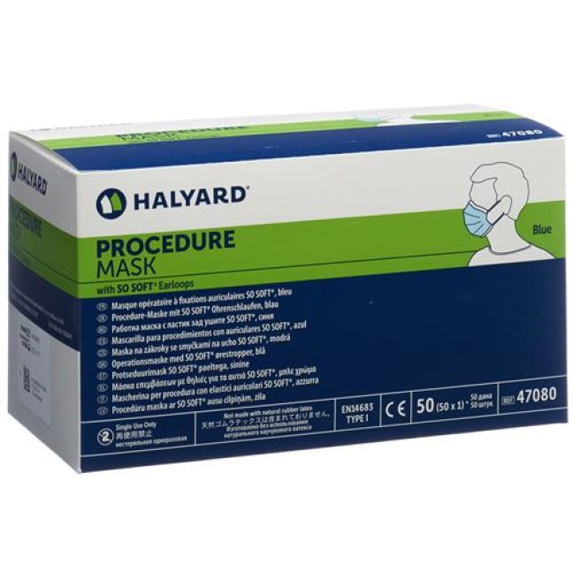 Halyard Mask គិលានុបដ្ឋាយិកា ពណ៌ខៀវ ប្រភេទ I 50 កុំព្យូទ័រ