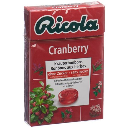 Ricola Cranberry បង្អែមរុក្ខជាតិគ្មានជាតិស្ករ 50g ប្រអប់