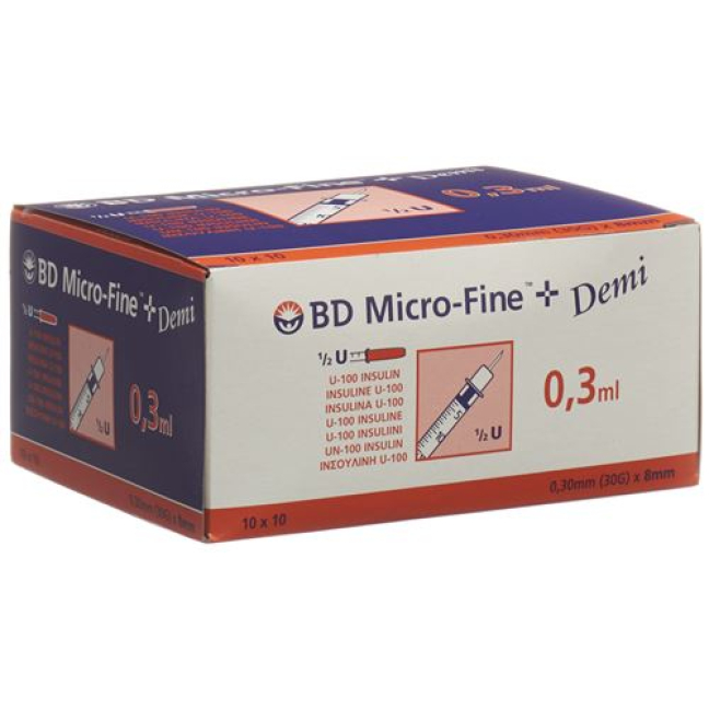 BD Micro-Fine + U100 ինսուլինի ներարկիչ 100 8 մմ x 0,3 մլ