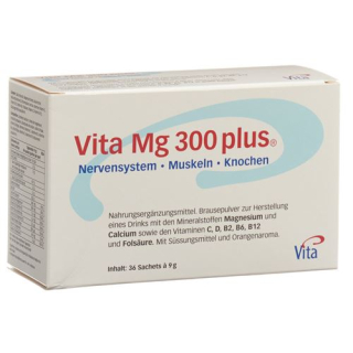 Vita Mg 300 Plus אבקת תוסס תפוז 36 שקיות 9 גרם