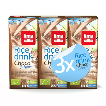 Bebida de Arroz de Chocolate Lima com Cálcio 3 x 200 ml