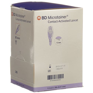 BD Microtainer lancette activée par contact pour échantillon 30Gx1.5mm violet 200 pcs