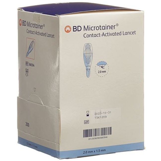 BD Microtainer lancetas ativadas por contato para sangue capilar 1,5x2mm azul 200 unid.