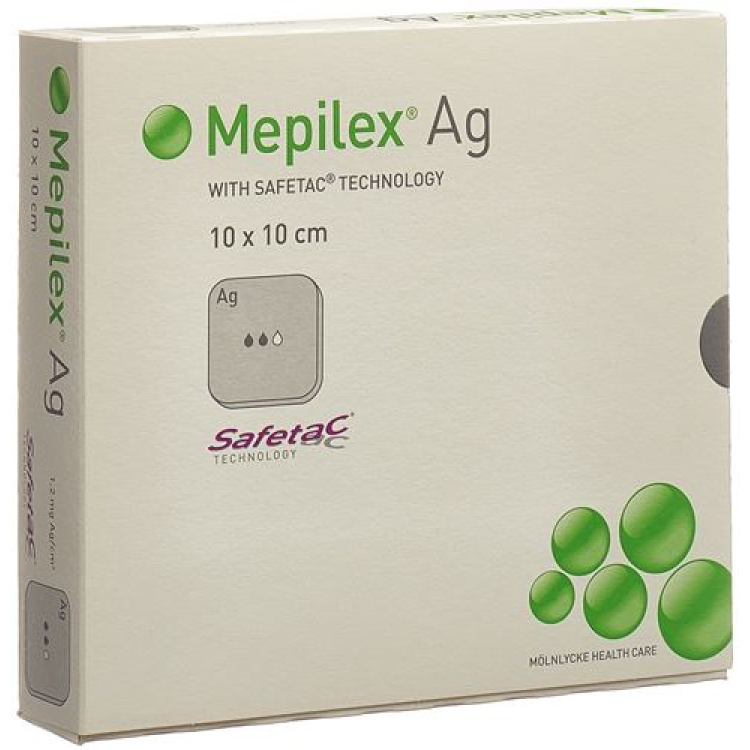 Mepilex Ag Safetac skumbandage 10x10cm Silikone 5 stk