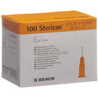 Aguja STERICAN 30G 0,30x12mm amarillo Luer 100 uds