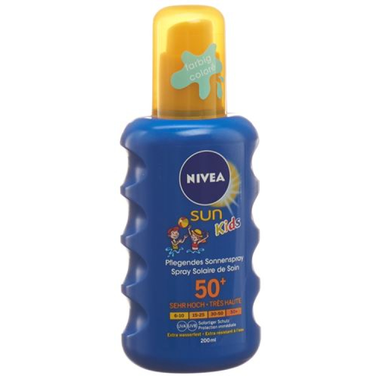 Nivea Sun Kids maitinamasis purškiklis nuo saulės SPF 50+ vandeniui atsparus spalvotas 200 ml