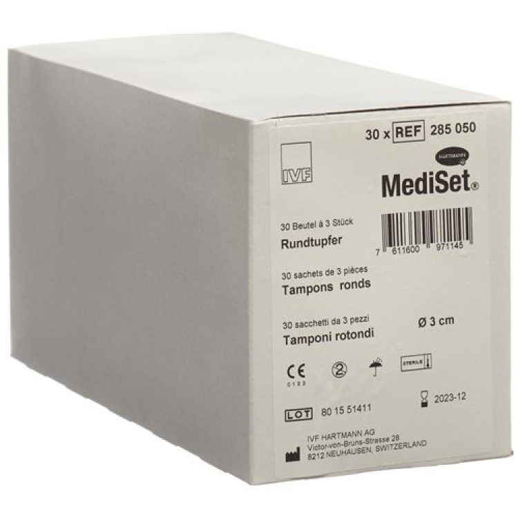 Mediset runde vatpinde 3cm sterile 30 poser 3 stk