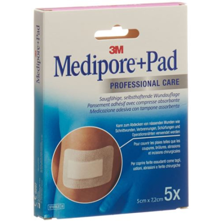 3M Medipore ™ merke + Pad 5x7,2cm sårpute 2,8x3,8cm 5 stk.