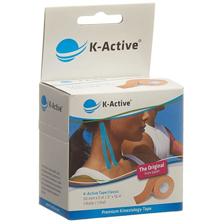 K-Active Kinesiology Tape Classic 5cmx5m smėlio spalvos vandeniui atstumianti juosta