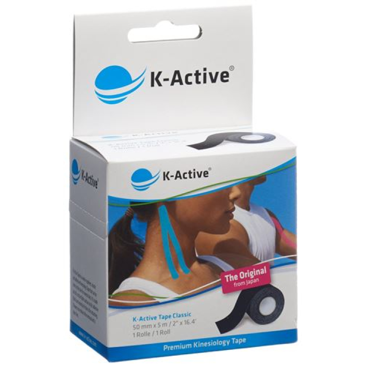 K-Active Kinesiology Lenta Classic 5cmx5m qora suv o'tkazmaydigan